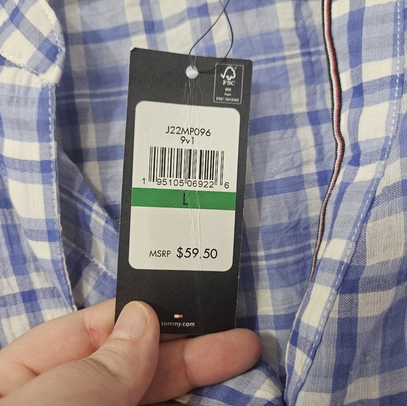 NWT! Defect Pictured. Tommy Hilfiger Womens Blue Plaid Blouse! - Picture 3 of 6
